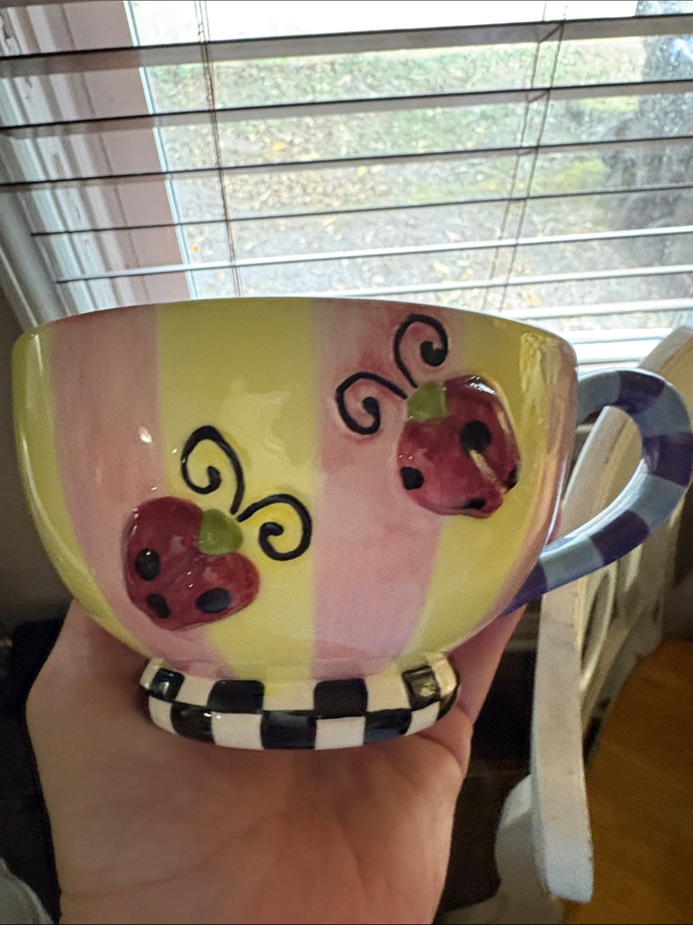GANZ Pink & Yellow Buttercup Ceramic Mug with Striped Handle